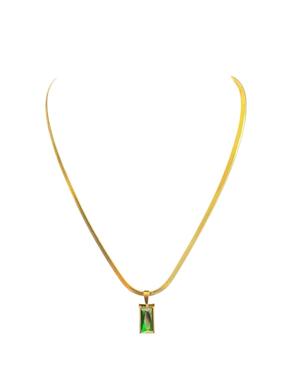 Rectangular Emerald Green Gemstone Gem Pendant 18… - image 3